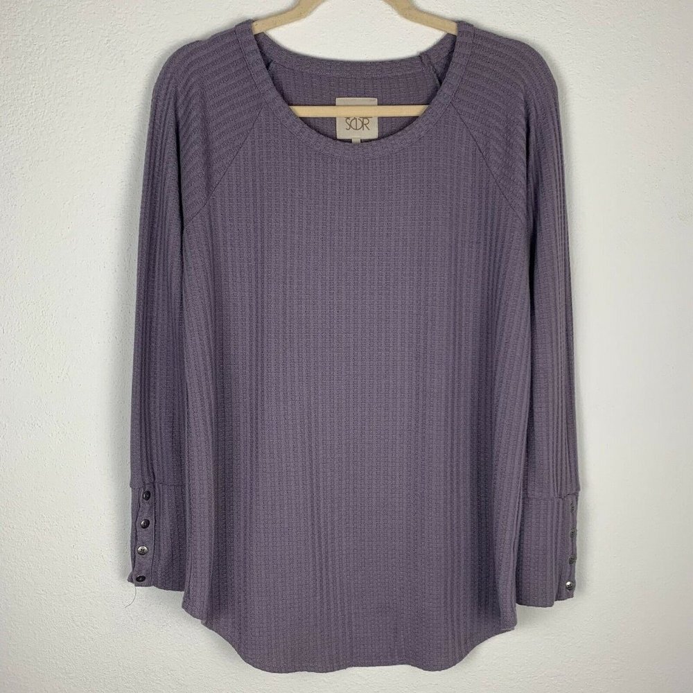 Chaser Women's L Dusty Purple Thermal Waffle Knit Long Sleeved Scoop Neck Top